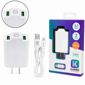 CARGADOR PARED USB A IPH 220V 3.1 AMP 2 USB LIGHTNING CABLE DESMONTABLE CAR-3150 7240