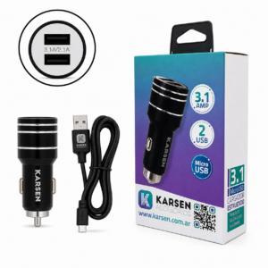 CARGADOR DE AUTO 12V 3.1 AMP A V8 KARSEN 5526