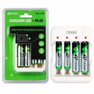 CARGADOR PILAS NOGA NG-5300 4 CANALES USB + 2 PILAS AA Y 2 AAA