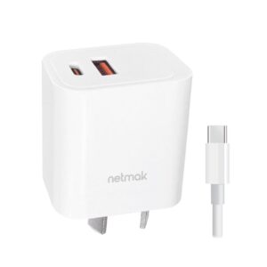 CARGADOR USB Y TIPO C 20W CON CABLE TIPO C A TIPO C NETMAK NM-CP28