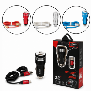 CARGADOR PARA AUTO 12 V CABEZAL CON CABLE V8 3.6A SMART - INTELLIGENT CAR CHARGER AV-1627