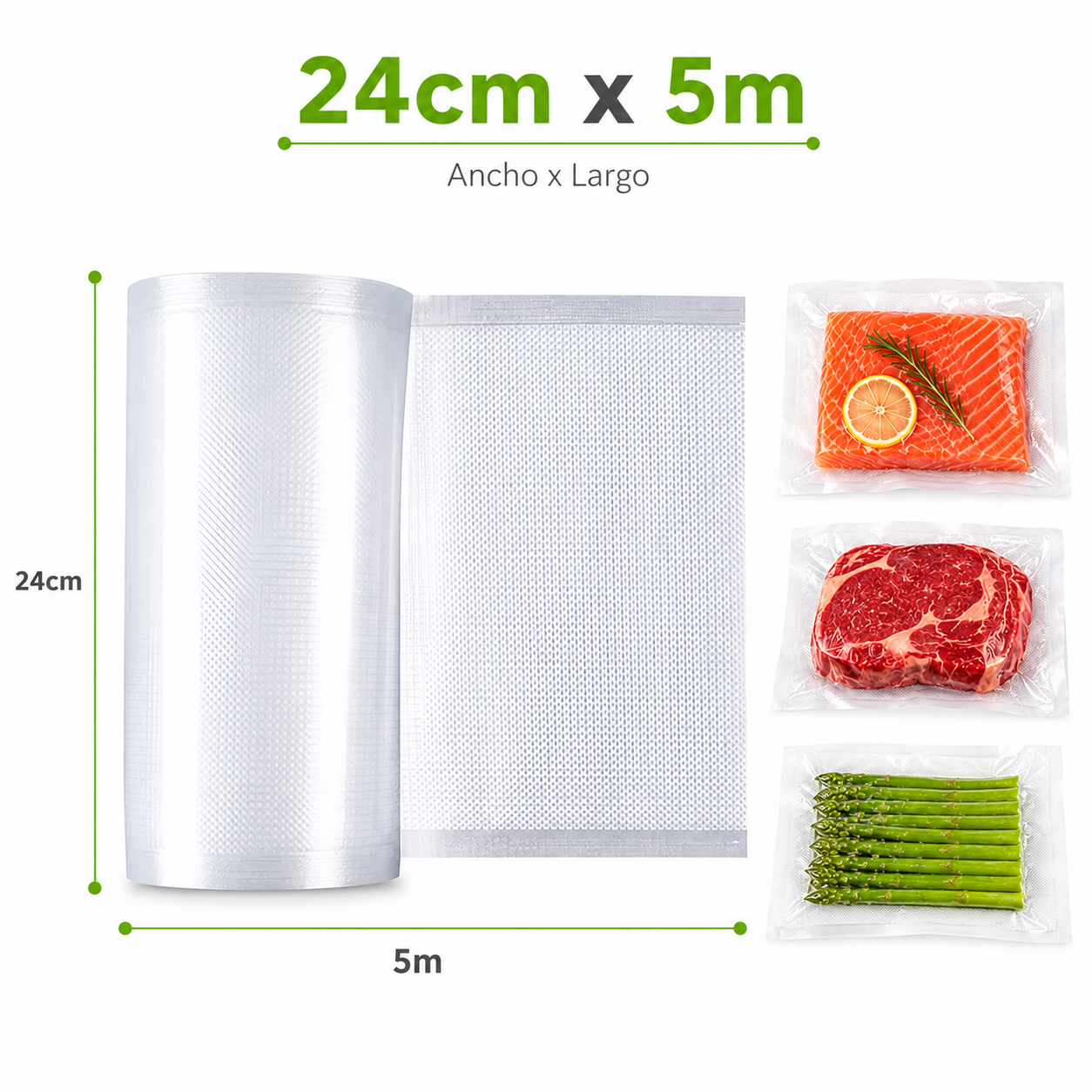 ROLLO DE BOLSA DE SELLADO AL VACIO 24CM X 5M - Imagen 2