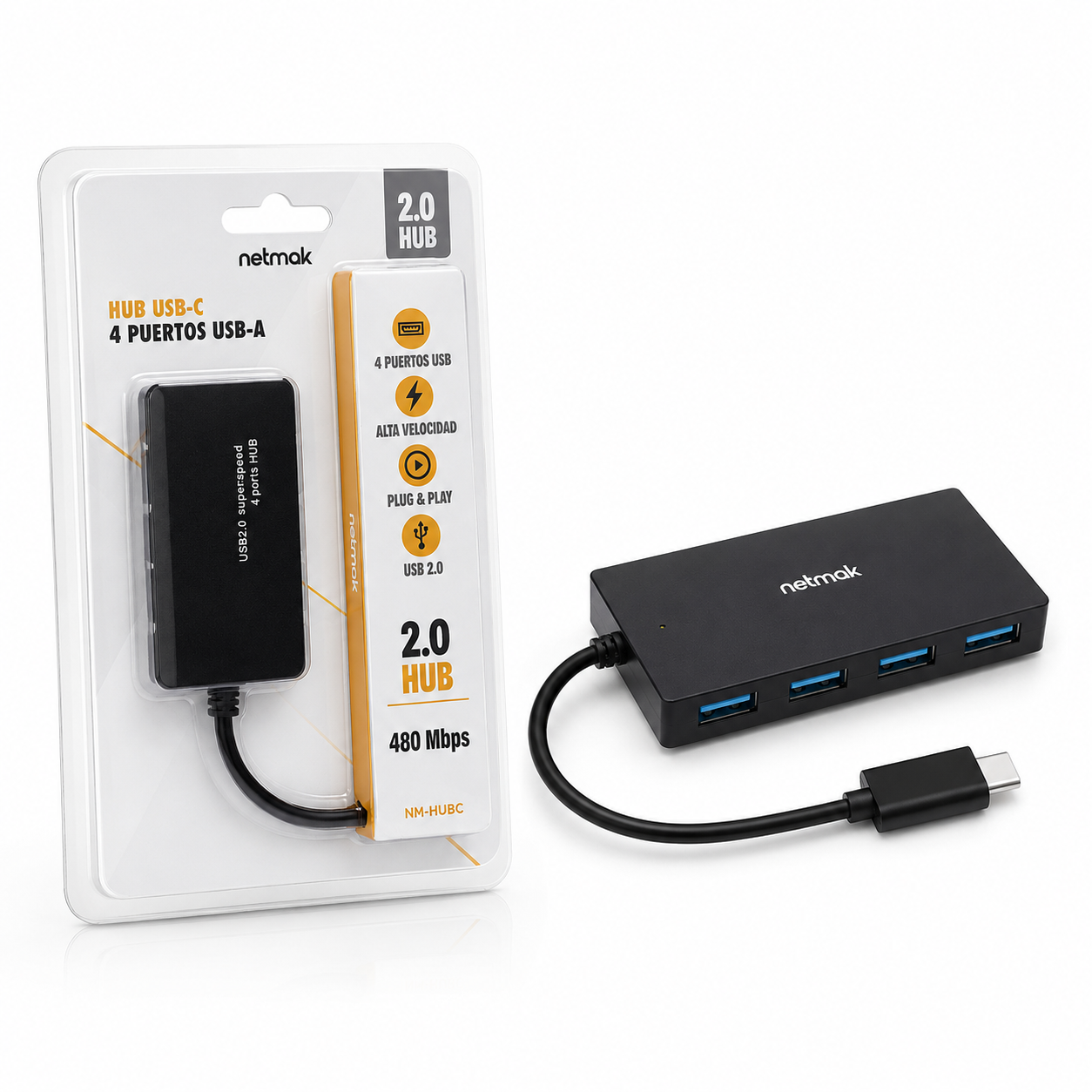 HUB TIPO C A 4 PUERTOS USB 2.0 NM-HUBC