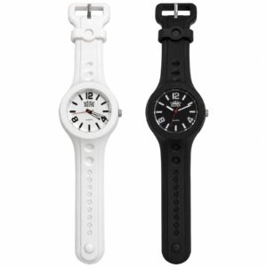 RELOJ ANALOGICO MALLA DE GOMA ESTUCHE ACRILICO