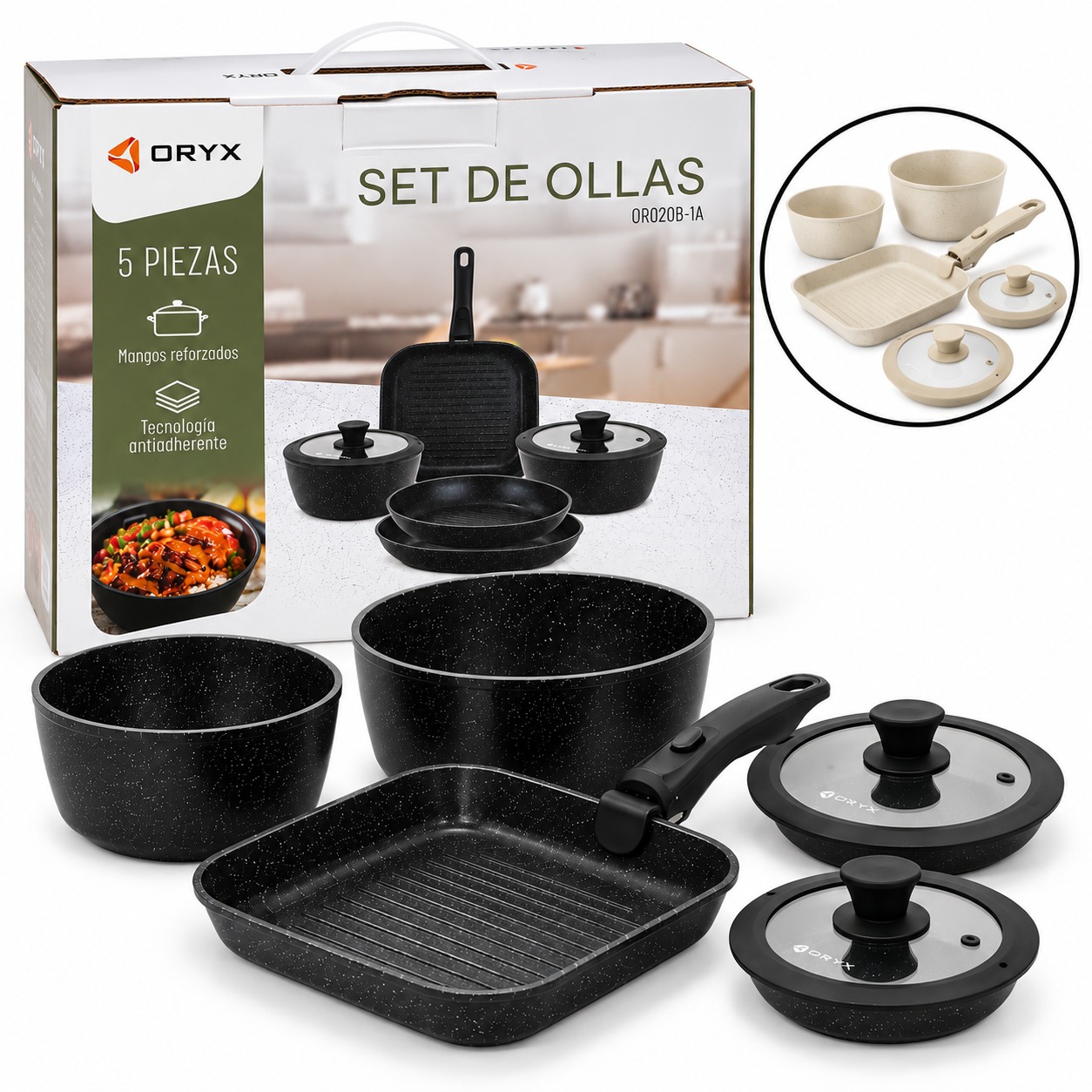 SET DE OLLAS 8 PIEZAS MANGO DESMONTABLE OR-EKT0649