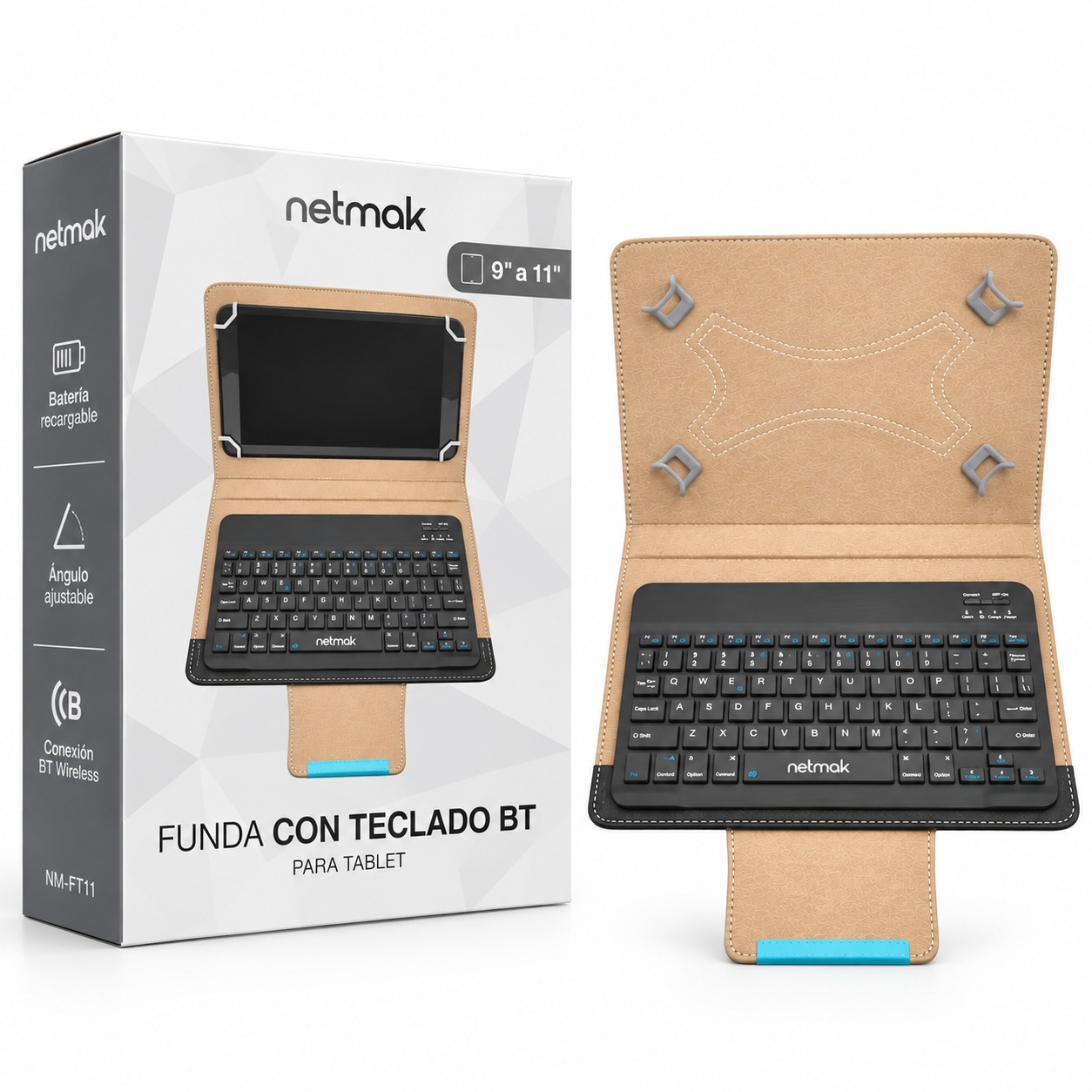 FUNDA PARA TABLET DE 9” A 11” CON TECLADO BT NM-FT11