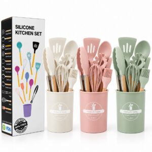 SET UTENSILIOS DE 12 PCS DE COCINA MADERA SILICONA