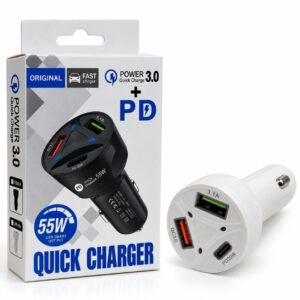 CARGADOR DE AUTO 2 USB + TIPO C KG-131
