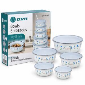 SET X5 BOWLS DE HIERRO ENLOZADO CON TAPA EKT0650A