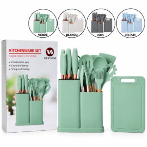 SET UTENSILIOS DE 19 PCS DE COCINA MADERA SILICONA