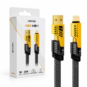 CABLE 4 EN 1 TIPO C + USB + LIGHTNING 1M NM-123