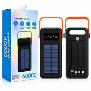 POWER BANK SOLAR PORTATIL 60.000MAH CON 4 CABLES USB