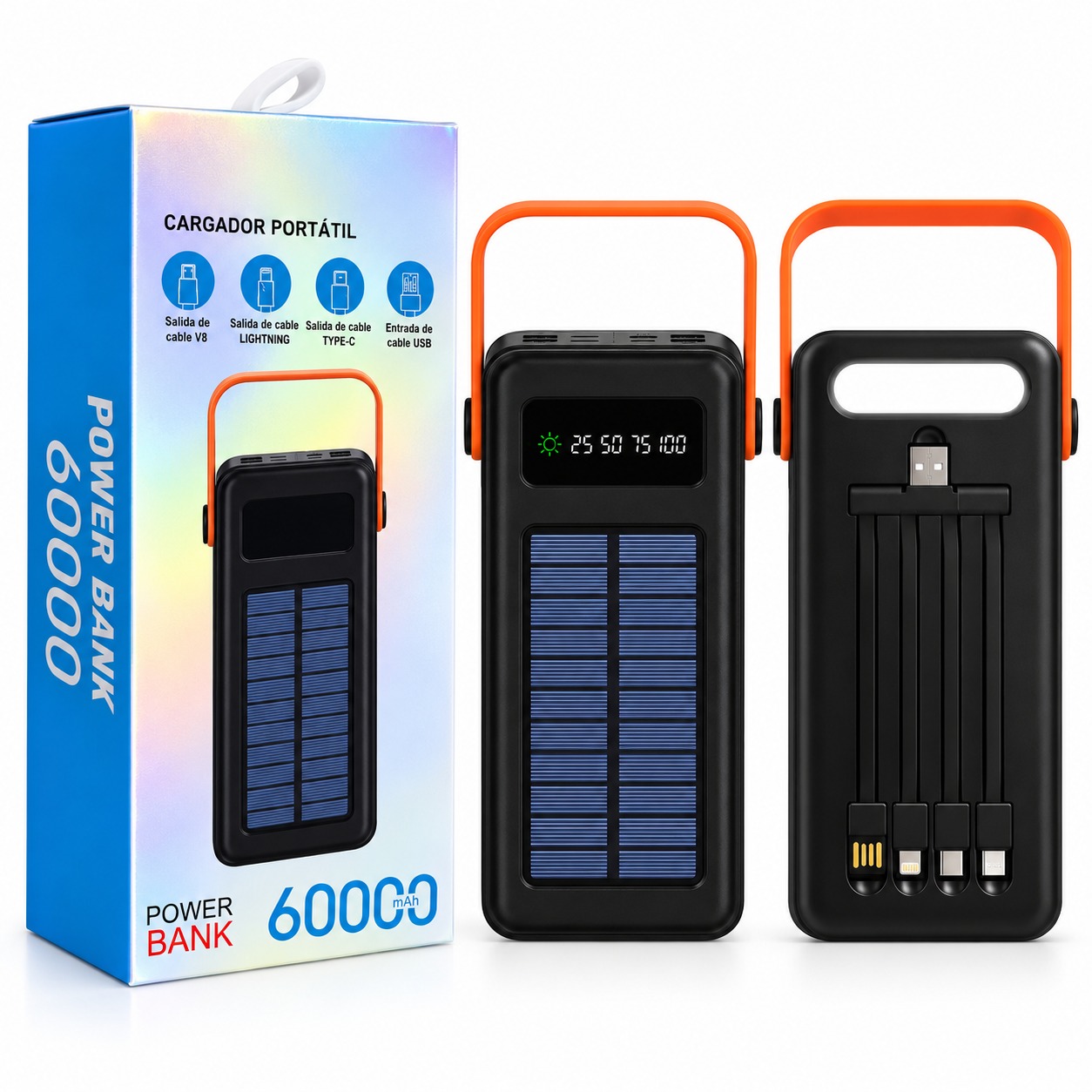 POWER BANK SOLAR PORTATIL 60.000MAH CON 4 CABLES USB