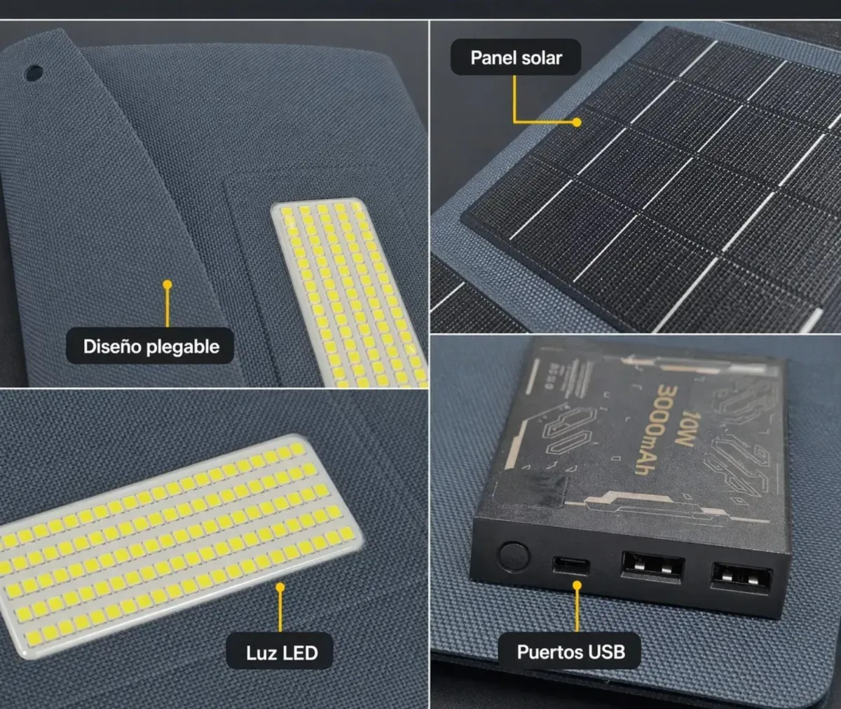 CARGADOR SOLAR PORTATIL PLEGABLE DE 10W CON POWER BANK DE 3000 MAH - Imagen 6