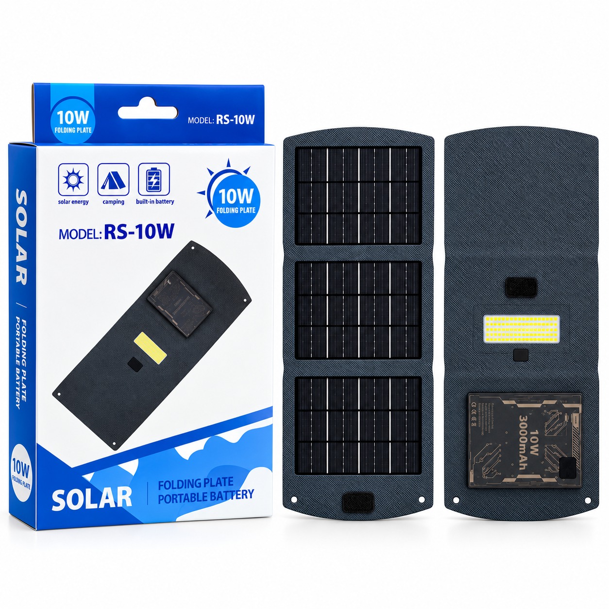CARGADOR SOLAR PORTATIL PLEGABLE DE 10W CON POWER BANK DE 3000 MAH