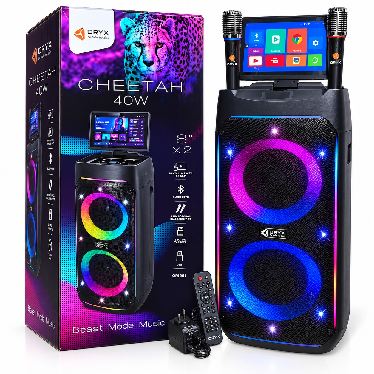 PARLANTE CON PANTALLA ORYX CHEETAH OR1991 40W 8" X 2