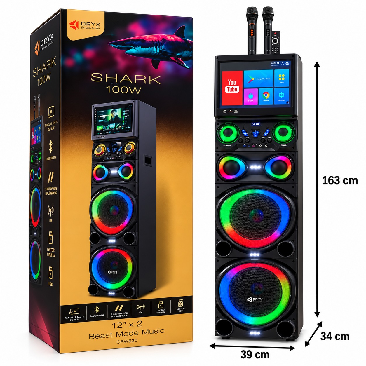 PARLANTE CON PANTALLA ORYX SHARK ORW517 100W 12" X 2